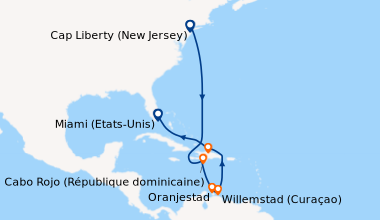 Itinéraire de la croisière Cap Liberty (New Jersey), En mer, En mer, En ...