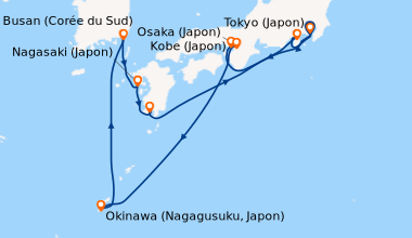 Itinéraire de la croisière Tokyo (Japon), En mer, Kobe (Japon), Kobe (Ja...