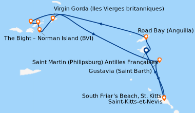Itinéraire de la croisière Saint Martin (Philipsburg) Antilles Française...
