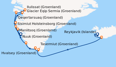 Itinéraire de la croisière Reykjavik (Islande), Île Vestmannaey (Islande...