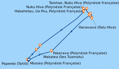 Itinéraire de la croisière Douceur polynésienne : Marquises, Tuamotu et îles de la Société