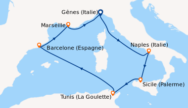 Itinéraire de la croisière Gênes (Italie), Naples (Italie), Sicile (Pale...