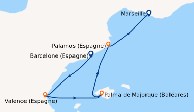 Itinéraire de la croisière Barcelone (Espagne), Valence (Espagne), Palma...