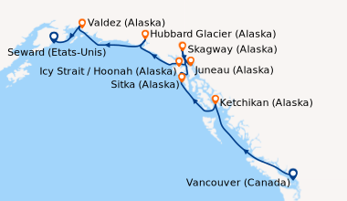 Itinéraire de la croisière Vancouver (Canada), Ketchikan (Alaska), Sitka...