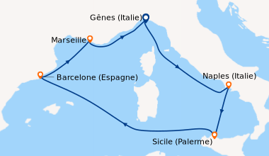 Itinéraire de la croisière Gênes (Italie), Naples (Italie), Sicile (Pale...