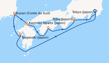 Itinéraire de la croisière Tokyo (Japon), En mer, Nagasaki (Japon), Busa...