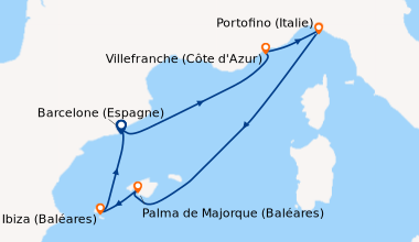 Itinéraire de la croisière Barcelone (Espagne), Villefranche (Côte d'Azu...