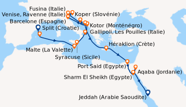 Itinéraire de la croisière Barcelone (Espagne), Palma de Majorque (Baléa...