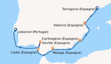 Itinéraire de la croisière Escapade gastronomique sur les rivages ibériques