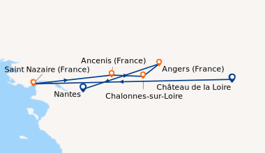 Itinéraire de la croisière Les châteaux de la Loire Chambord et Chenonceau et croisière sur la Loire, un héritage Royal (formule port/port NSN_CLR)