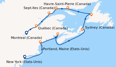 Itinéraire de la croisière Montreal (Canada), Québec (Canada), Baie-Comm...