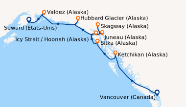 Itinéraire de la croisière Vancouver (Canada), Ketchikan (Alaska), Sitka...