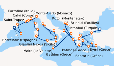Itinéraire de la croisière Istanbul (Turquie), Cannakkale (Turquie), Vol...
