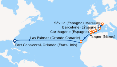 Itinéraire de la croisière Barcelone (Espagne), Marseille, Palma de Majo...