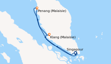 Itinéraire de la croisière Singapour, Klang (Malaisie), Penang (Malaisie...