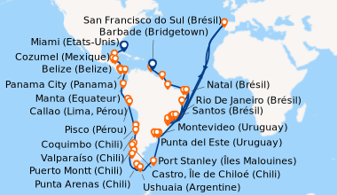 Itinéraire de la croisière Miami (Etats-Unis), En mer, Cozumel (Mexique)...