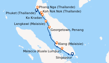 Itinéraire de la croisière Héritage multiculturel et îles de rêve entre Malaisie et Thaïlande