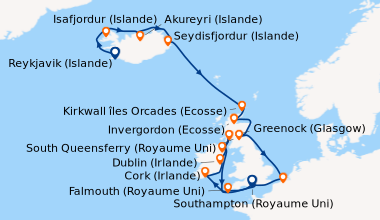 Itinéraire de la croisière Reykjavik (Islande), Isafjordur (Islande), Ak...