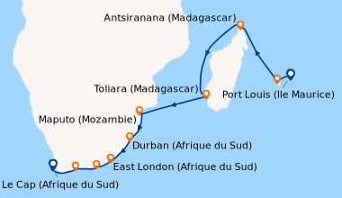 Itinéraire de la croisière Port Louis (Ile Maurice ), Pointe des Galets ...