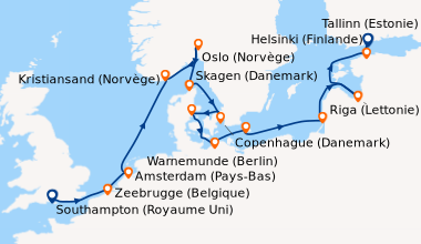 Itinéraire de la croisière Southampton (Royaume Uni) , Bruxelles (Belgiq...