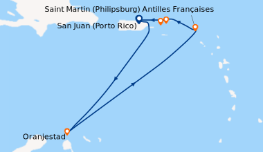 Itinéraire de la croisière San Juan (Porto Rico), En mer, Oranjestad, Wi...