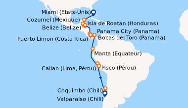 Itinéraire de la croisière Miami (Etats-Unis), En mer, Cozumel (Mexique)...