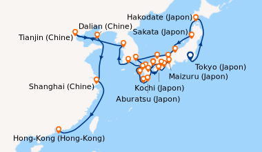 Itinéraire de la croisière Tokyo (Japon), Tokyo (Japon), En mer, Hakodat...
