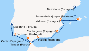 Itinéraire de la croisière Lisbonne (Portugal), Leixoes (Portugal), En m...