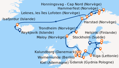 Itinéraire de la croisière Stockholm (Suède), Helsinki (Finlande), Talli...