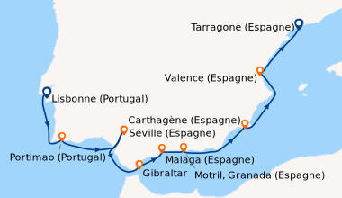 Itinéraire de la croisière Lisbonne (Portugal), Portimao (Portugal), Sév...