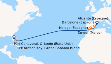 Itinéraire de la croisière Port Canaveral, Orlando (Etats-Unis), Celebra...