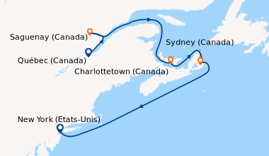 Itinéraire de la croisière Québec (Canada), Saguenay (Canada), En mer, C...