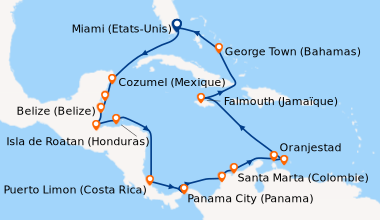 Itinéraire de la croisière Miami (Etats-Unis), En mer, Cozumel (Mexique)...