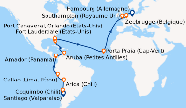 Itinéraire de la croisière Santiago du Chili (Chili), Santiago du Chili ...