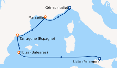 Itinéraire de la croisière Sicile (Palerme), En mer, Ibiza (Baléares), T...