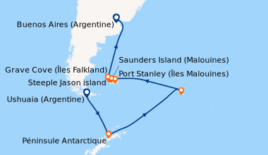Itinéraire de la croisière Voyage en terres australes et péninsule Valdés