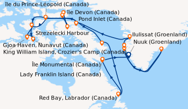 Itinéraire de la croisière Nuuk (Groenland), Sermiligaaq (Groenland), Ev...