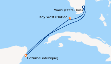 Itinéraire de la croisière Miami (Etats-Unis), En mer, Cozumel (Mexique)...