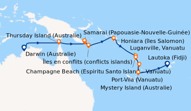 Itinéraire de la croisière Escapade au cœur de la Mélanésie