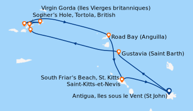 Itinéraire de la croisière Antigua, Iles sous le Vent (St John), Gustavi...