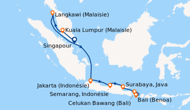Itinéraire de la croisière Singapour, Kuala Lumpur (Malaisie), Langkawi ...