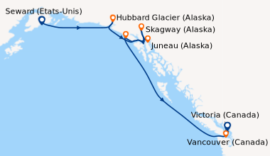 Itinéraire de la croisière Seward (Etats-Unis), Hubbard Glacier (Alaska)...