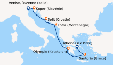 Itinéraire de la croisière Athènes (Le Pirée), Santorin (Grèce), Olympie...