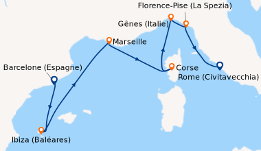 Itinéraire de la croisière Barcelone (Espagne), Ibiza (Baléares), En mer...