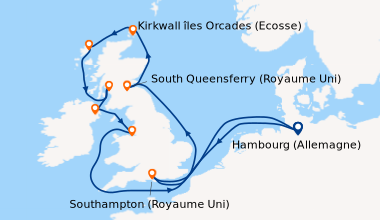 Itinéraire de la croisière Écosse, Irlande & Angleterre depuis Hambourg