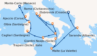 Itinéraire de la croisière Dubrovnik (Croatie), Saranda (Albanie), En me...