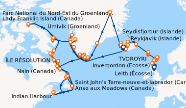 Itinéraire de la croisière Leith (Écosse), Invergordon (Ecosse), Kirkwal...