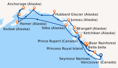 Itinéraire de la croisière Vancouver (Canada), Seymour Narrows, Bella be...
