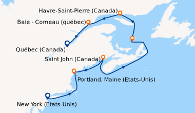 Itinéraire de la croisière New York (Etats-Unis), En mer, Portland, Main...