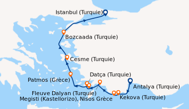 Itinéraire de la croisière Antalya (Turquie), Kekova (Turquie), Megisti ...